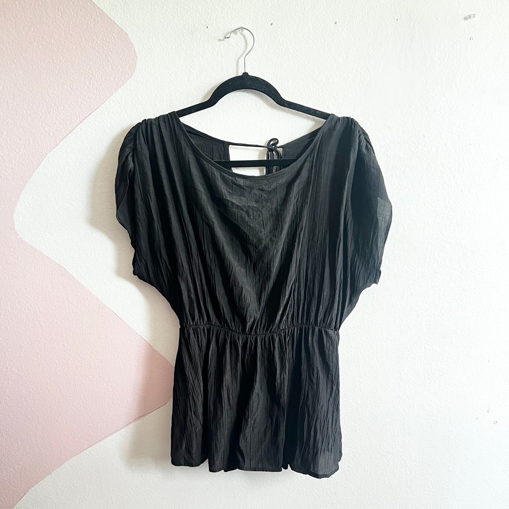 Easel Black Babydoll Top Boho Flowy Romantic Ruffles Small‎